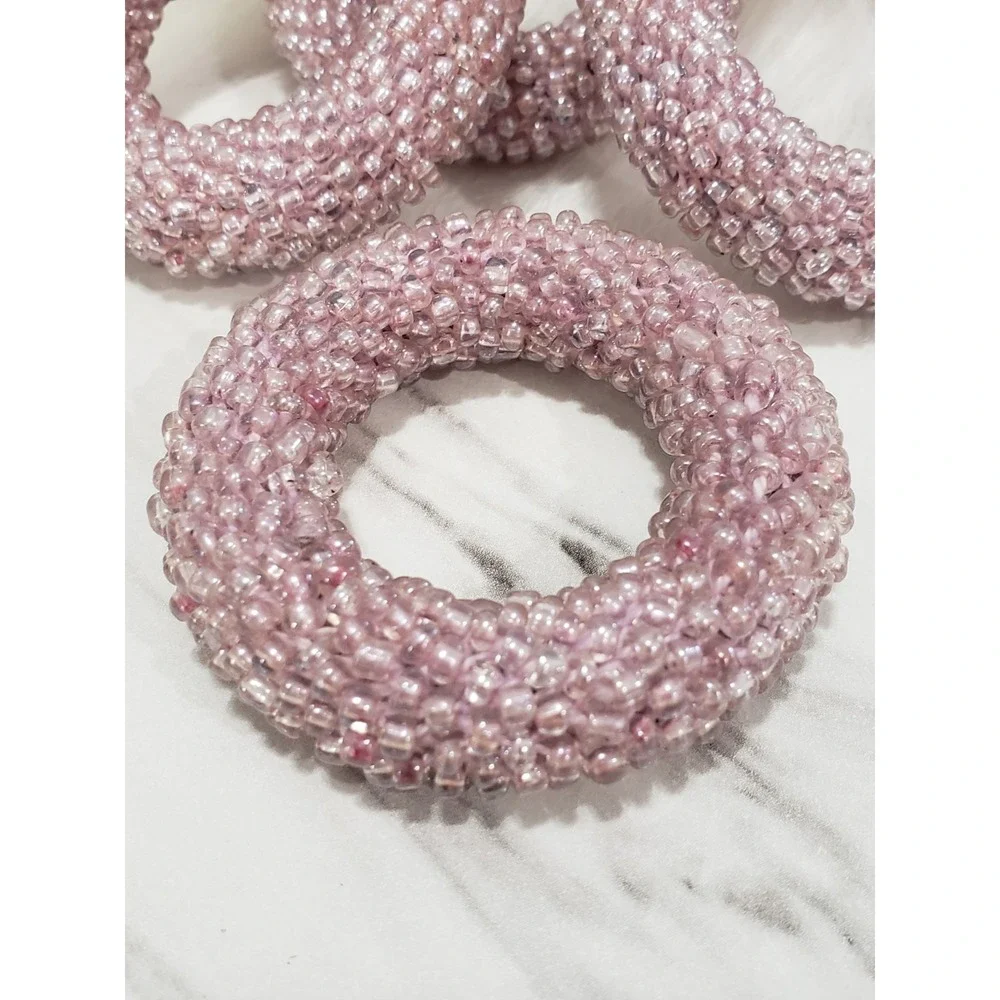 Set of 4 Beaded Napkin Rings Holders pink mauve romantic kitchen set